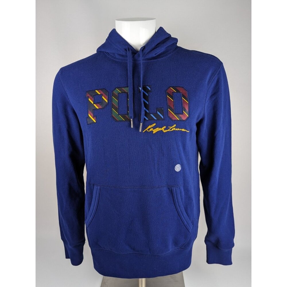 Polo Ralph Lauren Blue Striped Logo Fleece Pullover Hoodie Men's Size Small NWT